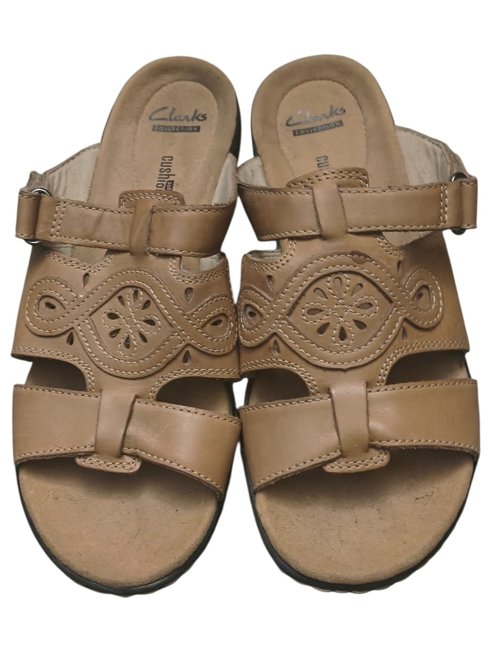 Clarks Collection Women’s Size 8 Tan Leather Comfort Slide Sandals Cushion Soft